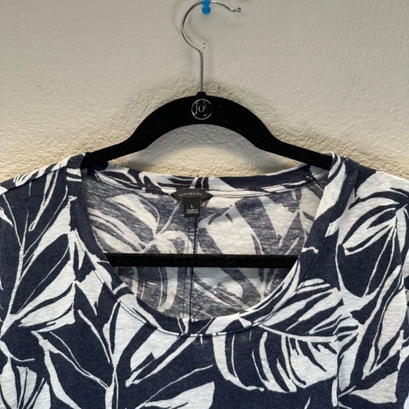 Ann Taylor Top Linen Womens L Large Short Sleeve Floral Summer Coastal Beach - Picture 4 of 11